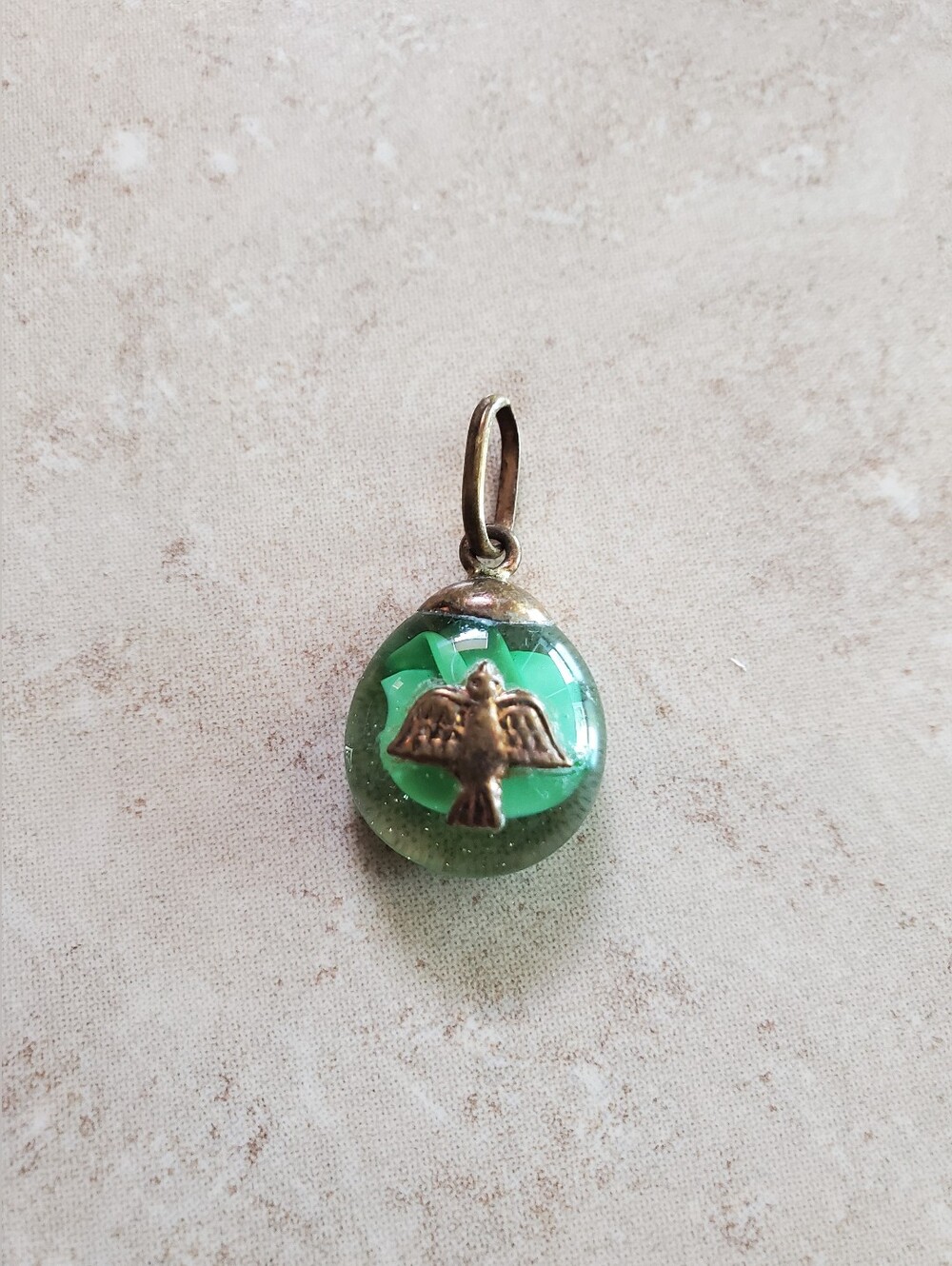 Green Glass Bird Charm Vintage Pendant